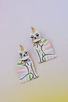 cat ceramic striped earrings by studio wallflower x gruni Pastel Cat, Woven Vase, Kids Pottery, Striped Cat, Ceramic Cat, Sustainable Shopping, Bow Collar, Beautiful Home Decor