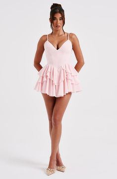 Veena Playsuit - Blush Homecoming Dresses Corset, Midi Dress Wedding Guest, Layered Ruffle Skirt, Bright Bag, Eve Dresses, Maxi Dress Sale, Sparkle Dress, Dresses By Length, Formal Dresses Prom