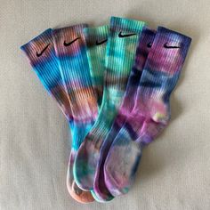 The coolest thing about you, is that you're you - you're unique and one of a kind. So we make these, colorful hand dyed watercolor ice dye tie dye socks just for you.  3-Pack of Custom dyed Performance Cotton Socks * every 3-pack is unique * every 3-pack is hand dyed * we hand dye these, so that means that there will be variations and slight imperfections in the dyeing. but, that's what makes these unique and just for you! :)  * please allow 3-5 business days for your order to be made * the photos are JUST IDEAS, NOT THE EXACT SOCKS YOU WILL GET. * if you want certain colors, feel free to send us a message! We would love to make your idea happen! * We use a special 24hr dying process for these. Each pair turns out different based on how the colors mix and melt into the socks.  **please not Minimal Shirt Design, Ice Tie Dye, Color Wonder, Tie Dye Socks, Cute Gifts For Friends, How To Tie Dye, Sock Outfits, Ice Dye, Tie Dye Diy