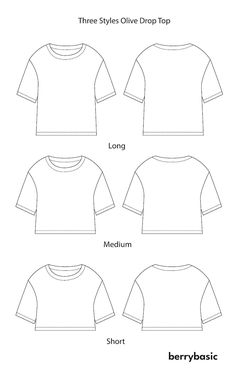 four different types of t - shirts with short sleeves and long sleeves, all in three styles