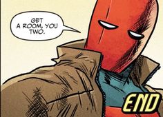 a deadpool character is talking to someone