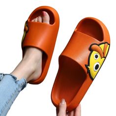 The Cartoon Duck Print Chunky Slides are a fun pair of slides everyone will enjoy! With two style variations, the quacking duck sits on the top of the slides or on the sides. The Cartoon Duck Print Chunky Slides are easy to slip on and off and are very comfortable! Walk-in style! FEATURES: Style Open Toe Season Spring/Summer Sole Flat Vamp material EVE COMFORTABLE MATERIAL: The Cartoon Duck Print Chunky Slides are made of high-density material. These are light, soft, breathable, and waterproof, Playful Non-slip Slip-on Slides, Non-slip Synthetic Fun Slides, Fun Non-slip Synthetic Slides, Non-slip Round Toe Fun Slides, Fun Non-slip Slides With Round Toe, Non-slip Round Toe Slides, Fun Non-slip Slides For Spring, Playful Synthetic Slip-on Slides, Orange Non-slip Casual Slippers