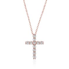 Cross Shaped Pendant for Women - Wnkrs Classic Rose Gold Diamond Necklace With Clavicle Chain, Classic Rose Gold Diamond Clavicle Necklace, Classic Rose Gold Diamond Necklace, Rose Gold Cubic Zirconia Cross Pendant, Elegant Rose Gold Sterling Silver Cross Necklace, Elegant Rose Gold Diamond Cross Necklace, Classic Rose Gold Cubic Zirconia Necklace, Rose Gold Cubic Zirconia Cross Necklace, Classic Rose Gold Cubic Zirconia Necklaces