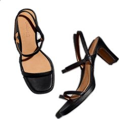 Black Slingback Pumps With Padded Heel For Summer, Black Slingback Pumps For Summer With Open Heel, Black Strappy Slingback Pumps For Summer, Black Strappy Slingback Pumps With Heel Strap, Chic Black Strappy Slingback Pumps, Black Slingback Sandals With 4-inch Heel For Summer, Black Slingback Pumps With Wrapped Heel For Summer, Classic Slingback Sandals With 4-inch Heel For Summer, Chic Black Slingback Sandals With Wrapped Heel