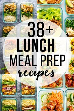 meal prep with the words, 38 lunch meal prep recipes