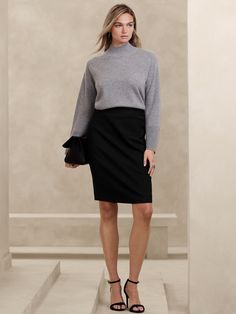 Classic Pencil Skirt | Banana Republic Factory Chic Pencil Skirt Bottoms With Back Zipper, Chic Pencil Skirt With Back Zipper, Black Skirt Autumn Outfit, Flattering Relaxed Skirt For Work, Versatile Workwear Skirt For Fall, Flattering Lined Skirt For Workwear, Versatile Workwear Skirt, Versatile Skirt For Workwear, Versatile High-waist Workwear Skirt