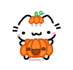 an image of a hello kitty with pumpkins on her head and the words hello kitty above it