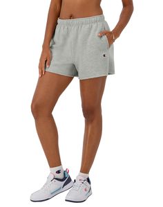 CHILL OUT IN CLASSIC COMFORT You can never have enough classic, comfy Powerblend® Shorts for women that hit just right and offer perfect sporty style. With the elastic drawcord waistband and raw-edge hem, you'll find yourself coming back to this pair time and time again. Two side pockets keep your tech close, making these women's shorts ideal for walks and errands. With a loose fit and fleece fabric washed for comfort and a lived-in feel, these shorts pair perfectly with your best Champion hoodi Cotton Jogging Shorts, Casual Short-leg Jogging Bottoms, Leisure Sportswear Athletic Shorts, Sports Cotton Bottoms, Casual Relaxed Fit Jogging Shorts, Kids Styles, C Logo, Kids Items, Shorts For Women