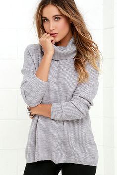 Tops - Cute Shirts, Blouses, Tunics & Tank Tops For Women Oversized Grey Sweater, Grey Turtleneck Sweater, Grey Turtleneck, Stylish Sweaters, Cute Winter Outfits, New Fashion Trends, Up Girl, Oversized Sweater, Grey Sweater