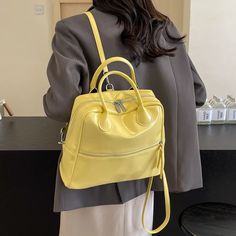 UAKISS - Yellow Design Women's Small Pu Leather Backpacks 2024 Summer Y2K Korean Fashion Solid Color Backpack Lady Travel Back Packs SIZE: (Width)28cm * (Height)30cm * (Thickness)15cm Handle Height:11cm Yellow Back To School Bag With Zipper Closure, Trendy Yellow Backpack-style Shoulder Bag, Trendy Yellow Backpack Shoulder Bag, Trendy Yellow Backpack Style Shoulder Bag, Trendy Yellow Satchel With Zipper Closure, Yellow Leather Backpack For School, Yellow Zipper Closure Backpack Shoulder Bag, Yellow Leather School Backpack, Yellow Design