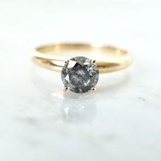 Grey Salt and Pepper Diamond Ring Tiffany Style Engagement Ring, Rustic Engagement Rings, Hexagon Diamond Ring, Simple Diamond Ring, Salt And Pepper Diamond Ring, Grey Diamond Ring, Pepper Diamond Ring, Hexagon Diamond, Diamond Stacking Rings