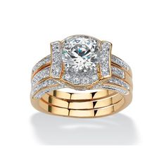 a gold and white diamond ring set