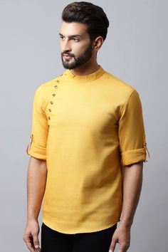 Indian Wedding Clothes For Men, Kurta Shirt, Kurta Top, Yellow Kurta, Kurta Men, Short Kurta, Men's Ethnic Wear, Wedding Clothes, Men Formal