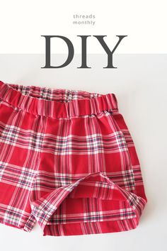 a red plaid shorts with the words diy on it