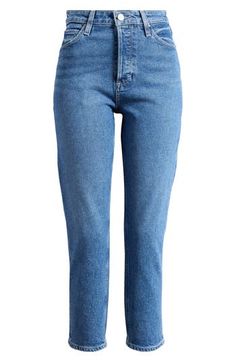 A high-rise waist tops these ankle-length jeans made from stretch-enhanced denim with straight legs and classic fading. 26" inseam; 14 1/2" leg opening; 12 1/4" front rise Zip fly with button closure Five-pocket style 99% cotton, 1% polyurethane Machine wash, line dry Imported Ankle Length Jeans, Moon Child, Ankle Length, Straight Leg Jeans, Leg Jeans, Straight Leg, High Waist, High Rise, Nordstrom