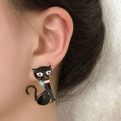 This Unique Pair Is A Wonderful Addition To Your Wardrobe And Your Style; Sure To Get Lots Of Compliments! Gsun1u50w00jnnu Black Cat Ears Earrings For Party, Trendy Cat Design Jewelry For Party, Trendy Cat Design Jewelry For Parties, Cute Black Jewelry For Party, Trendy Black Jewelry With Cat Design, Trendy Cat Ears Earrings For Gift, Trendy Cat Ears Earrings As Gift, Cute Cat Design Earrings For Party, Party Jewelry With Cat Design And Cat Ears