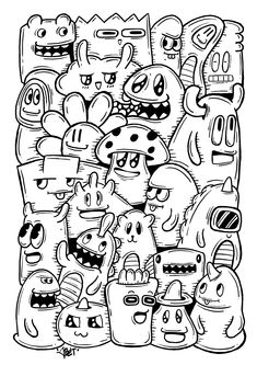 an image of cartoon characters in black and white