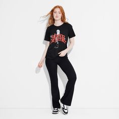 Take your casual style up a notch with this Women's Sabrina Carpenter Short Sleeve Graphic T-Shirt – Black. With Sabrina Carpenter graphics on the front, this tee gives a laid-back vibe. It is made from lightweight and breathable fabric that feels comfortable against your skin. Wear this women’s t-shirt with your favorite pair of jeans for a perfectly relaxed look. Stretch Graphic Print Top Band Merch, Stretch Graphic Print Band Merch Tops, Stretch Graphic Print Tops For Band Merch, Edgy Short Sleeve T-shirt For Fall, Stretch Top With Graphic Print Band Merch, Edgy Short Sleeve Fall T-shirt, Stretch Tops With Graphic Print For Band Merch, Stretch Graphic Tee For Fall, Grunge T-shirt For Fall