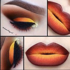 Fall inspired makeup #fall #halloween Makeup Bibir, Fire Makeup, Ombre Lips, Lip Art, Makeup Designs, Love Makeup