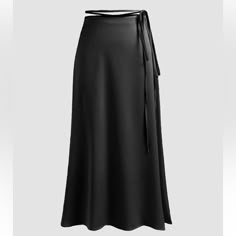 Black Wrap Around Satin Midi Skirt (One Size Fits All)- New With Tags And Never Worn! No Longer Available On Cider- Sold Out!