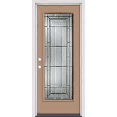 thermaic door with glass panels and sidelights is shown in light brown color