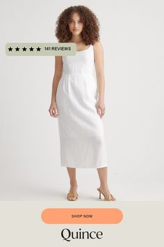 Crafted from the finest quality linen sourced from Europe, our 100% European Linen Scoop Neck Midi Dress is soft, breathable, and lightweight, making it the perfect choice for warm weather. The elegant scoop neck and midi length of the dress make it a versatile addition to any wardrobe. Whether you're dressing it up for a special occasion or keeping it casual for a day out, this dress is sure to turn heads.  | Quince | Women's 100% European Linen Scoop Neck Midi Dress in White, Size XS Summer Linen Dress For Brunch With Relaxed Fit, Summer Brunch Linen Dress Relaxed Fit, Casual Linen Midi Dress For Brunch, Daywear Linen Midi Dress With Straight Neckline, Linen Midi Dress With Straight Neckline For Daywear, Straight Neckline Linen Midi Dress For Daywear, White Linen Midi Dress With Straight Neckline, Casual Linen Dress With Straight Neckline For Summer, Summer Linen Midi Dress With Straight Neckline