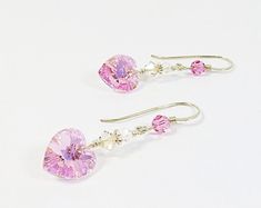 Heart Swarovski Pink Heart Crystal Earrings Valentine - Etsy Pink Heart Crystal, Swarovski Crystal Hearts, Pink Sparkly, Heart Crystal, Crystal Dangle Earrings, Crystal Heart, Saint Louis, Gorgeous Earrings, Boho Earrings