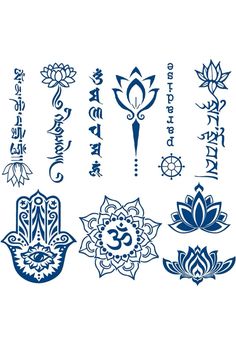 an assortment of symbols and designs on a white background