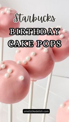 This copycat Starbucks Birthday Cake Pop recipe allows you to 
recreate those iconic treats in your own kitchen. These cake pops 
feature a 'from-scratch' moist vanilla cake center dipped in a vibrant 
pink candy shell and finished with a sprinkle of festive white sugar 
pearls. Fun to make and perfect for parties, bake sales, or a sweet 
after-school treat, these copycat Starbucks Birthday Cake Pops are sure 
to be a crowd-pleaser. Strawberry Cake Pops, Homemade Vanilla Cake, Starbucks Cake, Starbucks Birthday, Moist Vanilla Cake