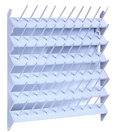 a white display rack with six shelves