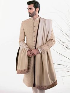 Sherwani for Nikah Ceremony Edison New Jersey NJ USA Designer Mens Sherwani Suits Gold Silk Sherwani For Eid, Silk Straight Kurta Sherwani For Wedding, Silk Sherwani With Straight Kurta For Wedding, Festive Designer Naqshi Churidar, Diwali Silk Sherwani With Dupatta, Traditional Silk Churidar With Naqshi, Designer Silk Sherwani Straight Kurta, Semi-stitched Silk Sherwani Straight Kurta, Silk Sherwani With Dabka Straight Kurta