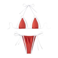 Description: Get ready to turn heads on the beach with this stunning new three-piece bikini set. The solid color design, halter neck, and cutout details make it the perfect combination of stylish and sexy. The bikini top and bottom are connected with delicate straps, creating a unique and eye-catching look. Made from high-quality materials, this bikini is comfortable, durable, and perfect for swimming and sunbathingMaterial: PolyesterColor:Red and whiteSize: XS, S, M, LItem: swimsuitStyle: Brief Red T-back Swimwear For The Beach, Red T-back Swimwear For Beach, White T-back Swimwear For Beach, White T-back Swimwear Beachwear, White T-back Swimwear For Summer, White T-back Swimwear For Poolside, Red Backless Swimwear For The Beach, Red Backless Swimwear For Beach, Red Backless Swimwear For Beach Season