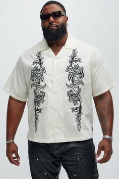 Available In Cream, Black and Brown Fold Down Collar Front Button Closure Embroidered Detail Short Sleeve 100% Cotton Disclaimer: Embroidery Placement Will Vary. Imported | Mens Deering Embroidery Shirt in Cream size Large by Fashion Nova Embroidery Placement, Cream Fashion, Sweat Women, Embroidery Shirt, Shirt Embroidery, Jeans For Sale, Clothes For Sale, Everyday Essentials Products, Fashion Nova