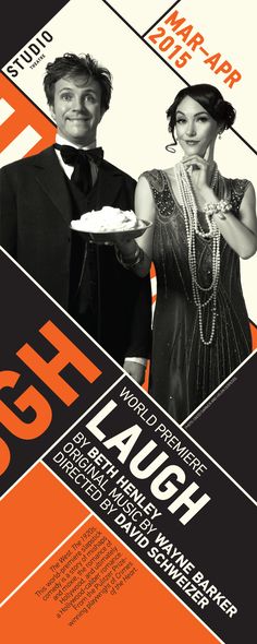 an advertisement for laugh with two people holding food in front of the advertise