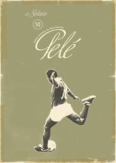 a man kicking a soccer ball with the words pele on it's side