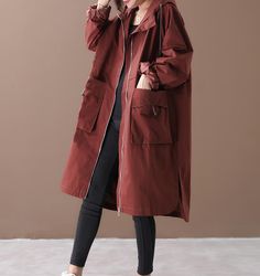 Long Women Casual Hooded Parka Plus Size Coat Jacket ,Custom make service available! Please feel free to contact us if you want custom made for this coat.Materials: cotton blendedMeasurement: One size fits all . length 106cm / 41.73"bust 128cm / 50.39"Sleeve length 67cm / 26.37" Most of our dresses are made of cotton linen fabric, soft and breathy. loose dresses to make you comfortable all the time.Flattering cut. Makes you look slimmer and matches easily.Payment:We accept payment by paypal and Woolen Clothes, Long Rain Coat, Hooded Trench Coat, Iranian Women Fashion, Loose Dresses, Loose Coats, Plus Size Coats, Hooded Parka, Spring Women