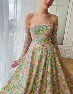 Green Off-shoulder Gown For Prom, Off-shoulder Green Gown For Prom Season, Green Off-shoulder Gown For Prom Season, Green Off-shoulder Prom Gown, Green Off-shoulder Gown For Banquet, Green Off-shoulder Cocktail Evening Dress, Party Green Gown With Floral Print, Pink Off-shoulder Gown For Banquet, Off-shoulder Pink Gown For Banquet