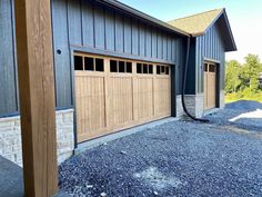 two garage doors are open in front of a house