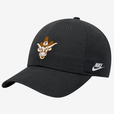 Show your love for the Longhorns in this Texas cap. Nike Dad Hat With Curved Brim, Nike Adjustable Dad Cap, Nike Black Curved Brim Baseball Cap, Nike Black Baseball Cap With Curved Visor, Nike Baseball Cap, One Size Fits Most, Nike Black Snapback Baseball Cap, Nike Black Visor Baseball Cap, Black Nike Baseball Cap, Texas Longhorns