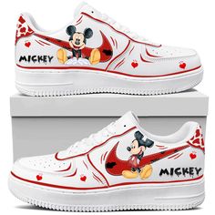 Introducing our Mickey Mouse Casual Sneakers, perfect for adding a touch of fun and nostalgia to your footwear collection. These sneakers feature a vibrant design inspired by the special character, Mickey Mouse, ensuring you stand out in style. Description: Material: Made from genuine leather, offering durability and a comfortable fit. Pattern: Features Mickey Mouse with red accents and lively designs. Texture: Smooth leather surface with a comfortable inner lining. Design: Eye-catching Mickey M Casual Custom Sneakers With Character Print For Streetwear, Sporty Sneakers With Character Print For Streetwear, Sporty High-top Sneakers With Character Print, Casual Mickey Mouse Lace-up Sneakers, Casual Custom Sneakers With Character Print, Cartoon Low-top Sneakers For Streetwear, Cartoon Style Low-top Sneakers For Streetwear, Synthetic Sneakers With Character Print And Round Toe, Casual White Sneakers With Character Print