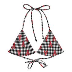 Women's Black Gingham and Lobsters Bikini Top Swimsuit Tops Berry Jane™