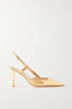 Gianvito Rossi's 'Ascent' pumps will add an instant dose of glamour to whatever you wear them with. Made from gold mirrored-leather, they have pointed toes and slim slingback straps with bow-shaped buckles. Color Trends Fashion, Rossi Shoes, Gold Pumps, Spend Money, Designer Belts, Favorite Hairstyles, Women Over 50, Shoes Heels Pumps, Fashion Color