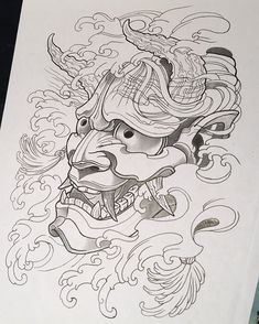 Mặt quỷ 😈😈😈 Hannya Mask Drawing, Mascara Hannya, Japanese Mask Tattoo, Japanese Drawing, Tato Ikan Koi, Oni Mask Tattoo, Guerriero Samurai