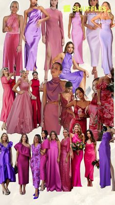 a collage of women in different dresses and hair styles, with the caption colours