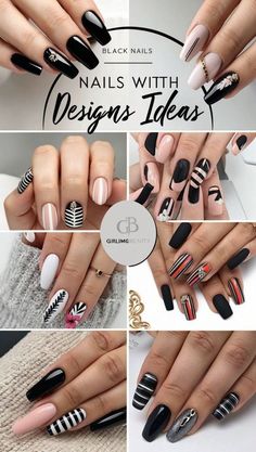 Black And Gray Nail Designs, Cream Nail Art, Chic Manicure, Different Shades Of Black, Grey Nail Designs, Intricate Art, Fantasy Nails, Gray Nails