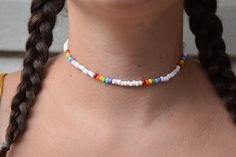 Boho Choker Beaded Choker Rainbow Choker Summer Choker | Etsy Trendy White Beads For Festival, Casual Beaded Chain Bracelets For Summer, Casual Rainbow Jewelry For Festivals, Trendy White Festival Beads, Adjustable Rainbow Necklace For Summer, Summer Adjustable Rainbow Necklace, Summer Casual Beads As Gifts, White Casual Beads For Summer, Trendy Summer Vacation Choker