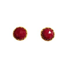 Rococo Earring - Ruby Quartz, Earrings - Kevia Style, LLC Ruby Quartz, Gemstone Stud Earrings, Gemstone Studs, Rococo, Stud Earring, Bezel Setting, Rose Cut, Ruby, 18k Gold