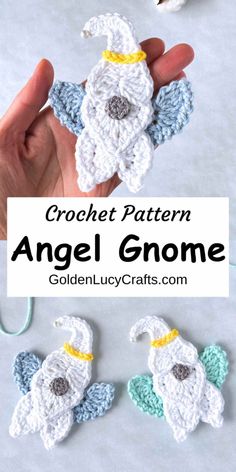 crochet pattern for angel gnomes with text overlay