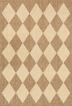 a brown and white rug with an argyle pattern on the bottom, it is made out of