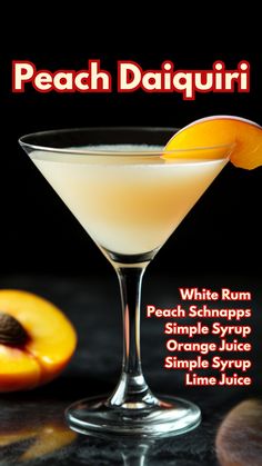 The Peach Daiquiri is a refreshing and fruity twist on the classic daiquiri, blending the smoothness of white rum with the sweet and tangy flavors of peach schnapps, lime juice, and orange juice. This cocktail is perfect for summer, offering a vibrant and delicious way to cool off on a warm day. #peachdaiquiri #peachcocktails via @mybartender Alcoholic Drinks Rum, Peach Daiquiri Recipe, Summer Rum Cocktails, Orange Juice Cocktails, Peach Daiquiri, Daiquiri Recipe, Peach Cocktail, Pretty Alcoholic Drinks, Cocktail Drinks Alcoholic